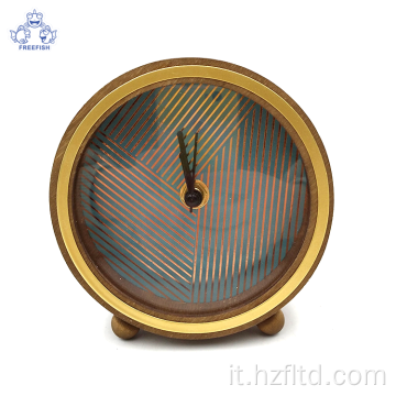 Orologio da tavolo rotondo in legno vintage